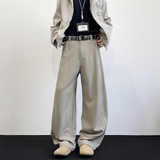 高级感褶皱弯刀小西裤男女美式新款阔腿宽松垂感休闲裤YZ336-P45，男装西裤，星座509