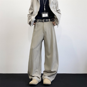 高级感褶皱弯刀小西裤男女美式新款阔腿宽松垂感休闲裤YZ336-P45图片