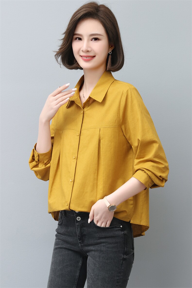 时尚宽松棉麻衬衣女长袖百搭显瘦休闲上衣新款韩版简约气质衬衫,女装衬衫,依恋蒂丝