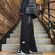 牛仔裤男秋冬季复古宽松直筒长裤青少年抽绳阔腿裤子NZK503-P48，男装牛仔裤，星座302B-2
