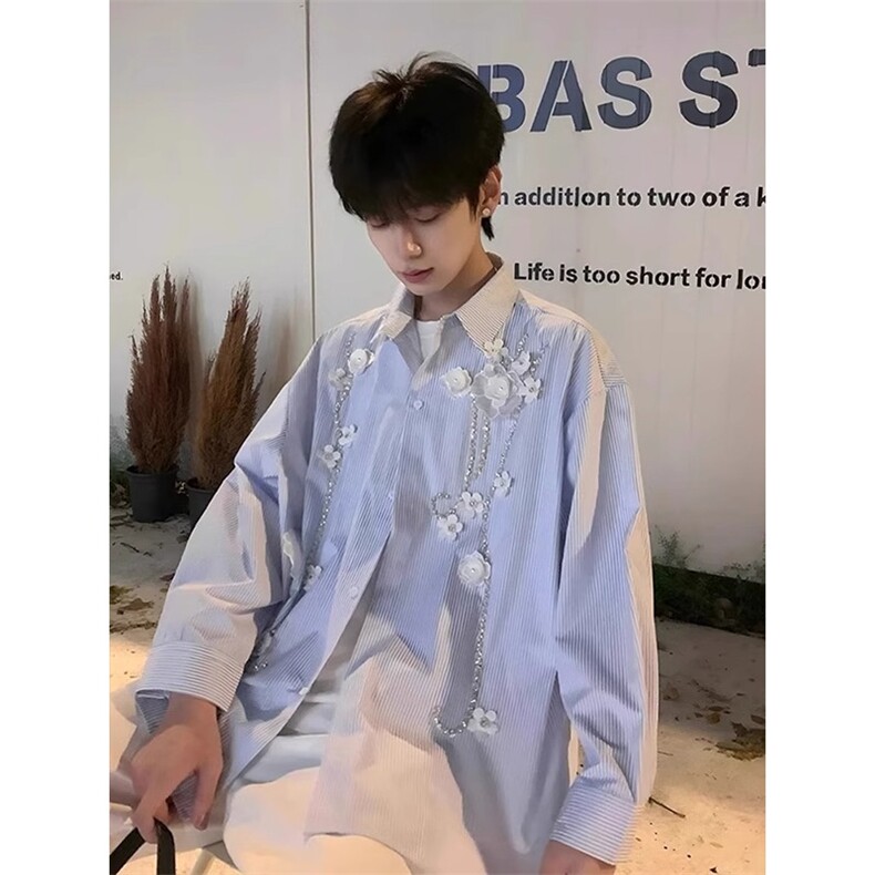 立体订花衬衫长袖条纹衬衣高级感新中式外套CS22546特P59,男装衬衫,星座908-1