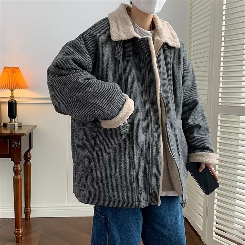 冬季日系vintage灯芯绒服男加绒加厚外套羊羔毛袄 W6118-P100图片