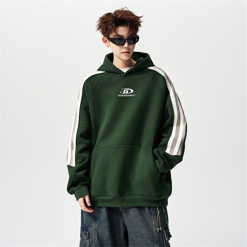 有长图秋冬复古休闲宽松线条连帽卫衣男潮外套WY00777/P45加绒P50,女装短外套,电商B316