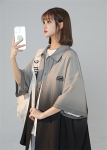 宽松大码渐变色冰丝衬衫短袖男女中性风 XZ301A C9911 P45 控58图片