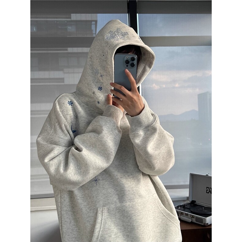纯棉复合银狐绒雪花刺绣连帽卫衣,男装卫衣,星座506A