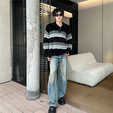 美式马海毛POLO领毛衣情侣秋冬宽松慵懒针织衫男潮LMY98199-P57，男装针织衫/毛衣，星座1008