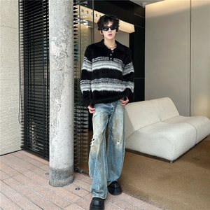 美式马海毛POLO领毛衣情侣秋冬宽松慵懒针织衫男潮LMY98199-P57图片