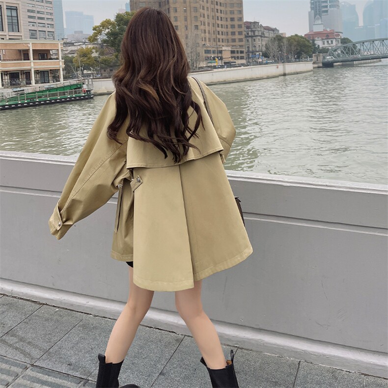 卡其色休闲短款风衣外套女2025春季新款高级感时尚炸街斗篷大衣潮,女装风衣,浙宝276（原081）