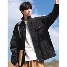 水洗立领牛仔外套男春秋季宽松休闲百搭拼接拉链夹克上衣J8099，男装夹克，星座1116A（原606A-3）