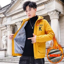 秋冬新款棉服男模特加厚夹克风衣保暖外套工装棉衣黑861加绒P80，男装夹克，星座1207