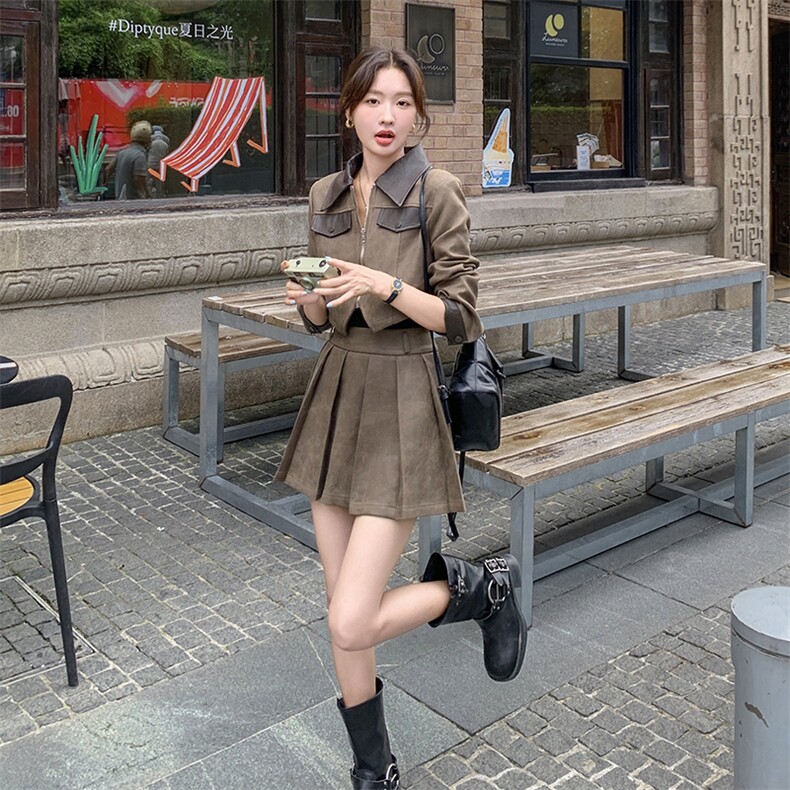 [3天出货】鹿皮绒夹克套装女半身裙两件套A822P185K268,女装套装/套裙,2C269