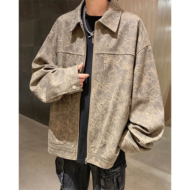 潮牌美式铆钉夹克秋款仿麂皮工装美拉德夹克外套504-W29-P75图片