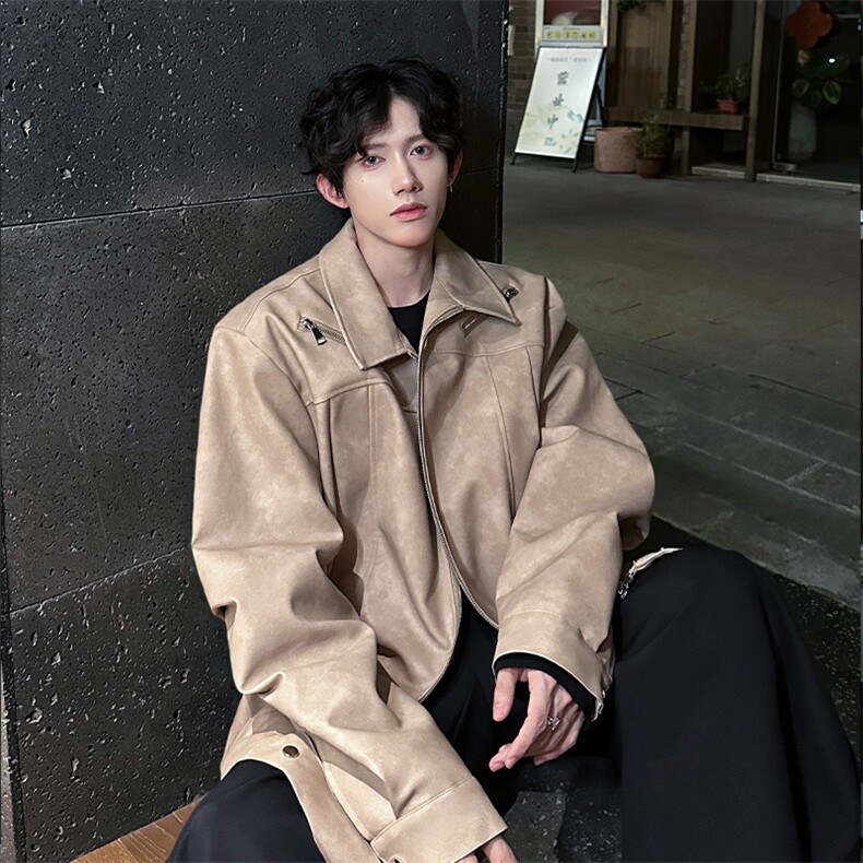 2024英伦风双拉链皮衣加棉加厚高品质外套常规P148加棉P168，男装皮衣，电商B319