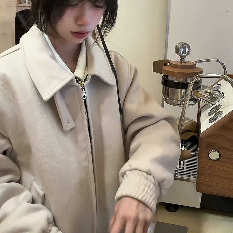 米白色美式飞行夹克棉服男款冬季痞帅高级感cleanfit翻领短款外套,男装夹克,星座1005