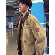 短款垫肩工装外套男款痞帅高级感cleanfit拉链夹克牛仔J133，男装夹克，星座1116A（原606A-3）
