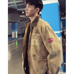短款垫肩工装外套男款痞帅高级感cleanfit拉链夹克牛仔 J133图片