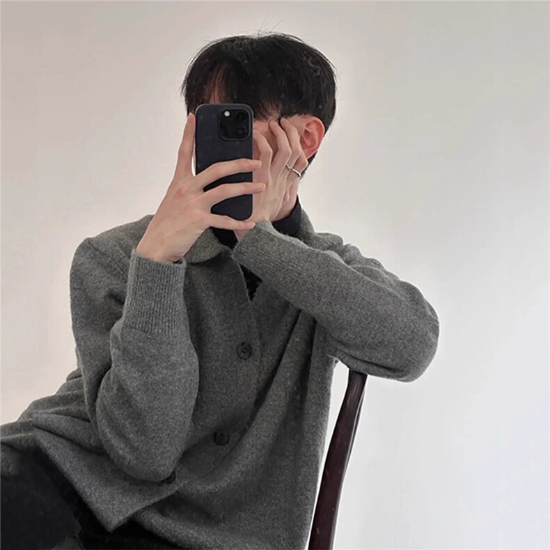 秋季新款复古宽松单排扣翻领针织衫,男装针织衫/毛衣,星座410-7
