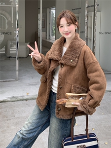 复古两面穿羊羔毛外套女2025冬季新款皮毛一体8060-P205-K295图片