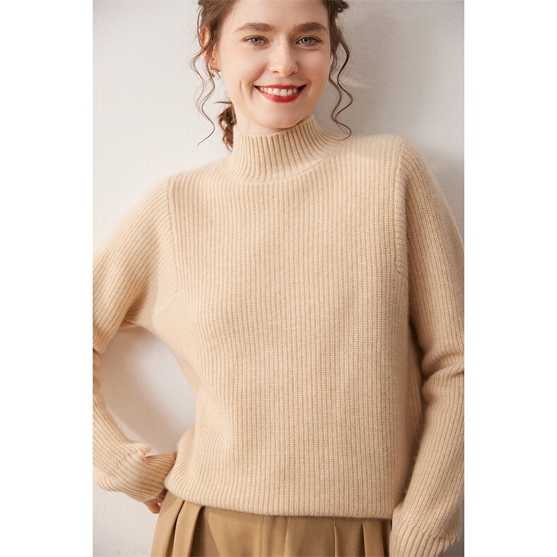 慵懒绒暖~秋冬新款山羊绒衫女士半高领宽松大码毛衣元宝针打底衫，女装针织衫/毛衣，宛咚羊绒
