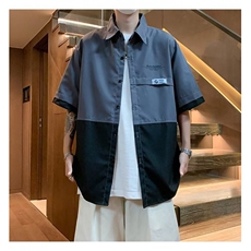 衬衫短袖男士夏季薄款休闲港风五分半袖衬衣宽松寸衣工装外套，男装衬衫，星座1013