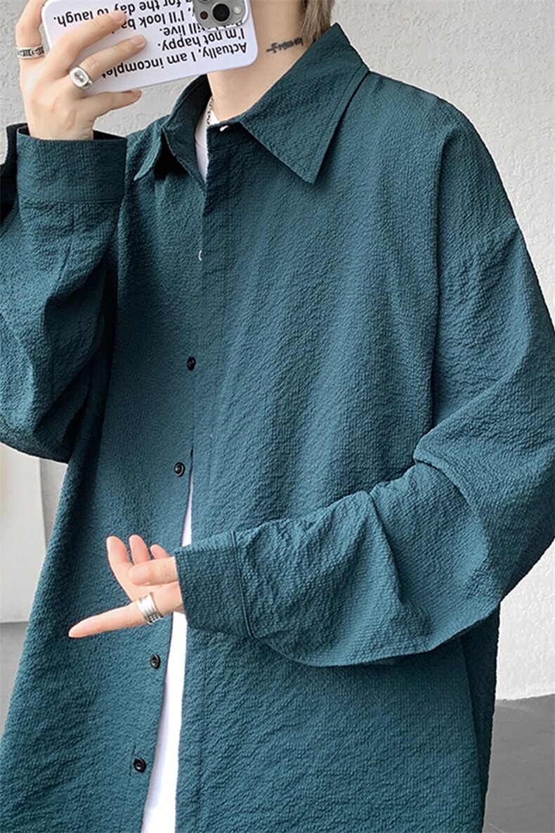 8XL-M泡泡纱盐缩肌理长袖衬衫男夏季冰丝外套防晒衬衣CS29007P40,男装衬衫,电商B312