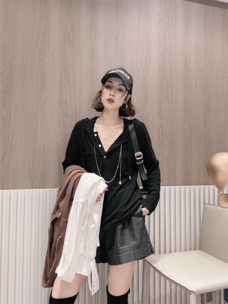 帽子双面灯芯羊绒打底衫ＭＬ，其它，可纳奇