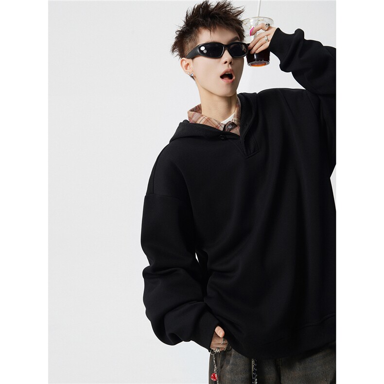 秋冬毛线廓形拼接男女同款落肩连帽卫衣WY9113/P65,男装卫衣,电商B238