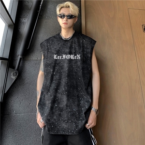 潮高街做旧蜡染反光满天星无袖T恤背心夏坎肩潮男女BX05-特P28图片