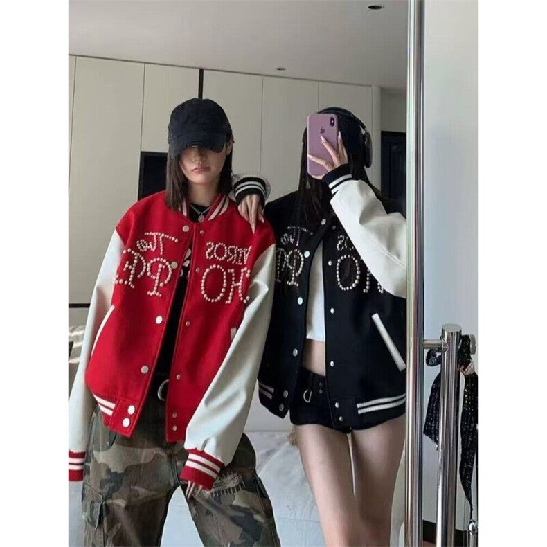 2025春季美式拼接撞色钉珠棒球服男女宽松百搭休闲夹克外套,男装夹克,星座506A