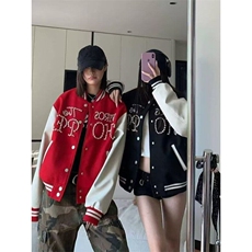 2025春季美式拼接撞色钉珠棒球服男女宽松百搭休闲夹克外套，男装夹克，星座506A