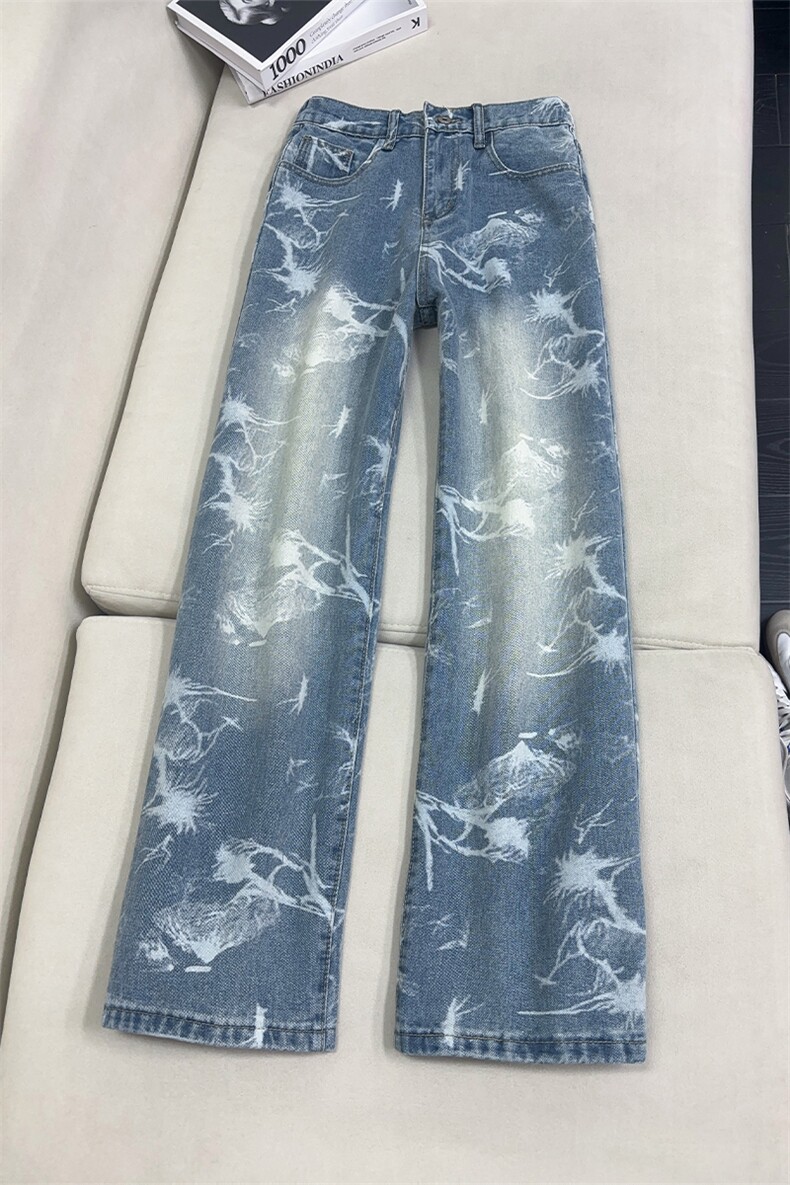 B221美式ins高街暗黑个性印花宽松直筒牛仔裤LK26630-特P46控78,男装牛仔裤,电商B221