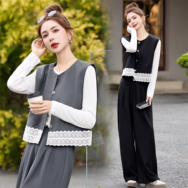 2025年春季新款时尚气质三件套裤女【打底衫+马甲+休闲裤】，女装套装/套裙，沁沁公主