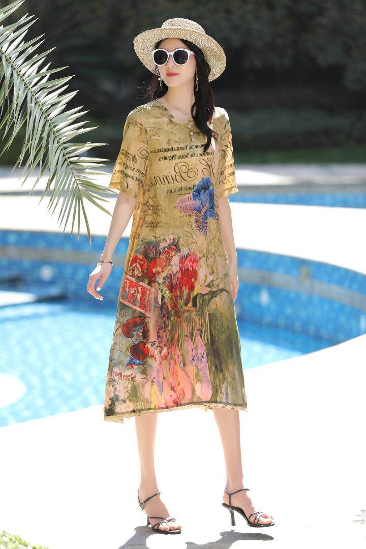 现货真丝绉连衣裙，女装连衣裙，欧雅斯丹·尔