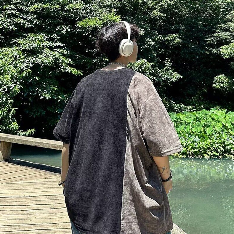 夏季新款拼接贴布撞色男士T恤痞帅个性休闲短袖T248-P38,男装T恤,星座1001-1