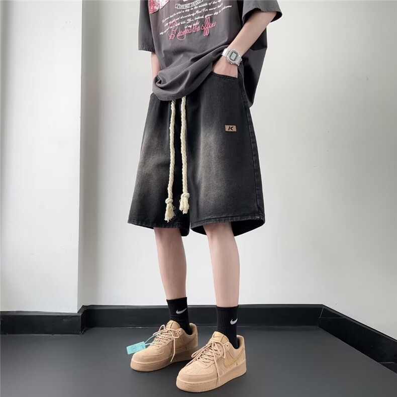 夏季高质量牛仔短裤麻绳腰带弹力腰DK9923p40,男装牛仔裤,星座1013