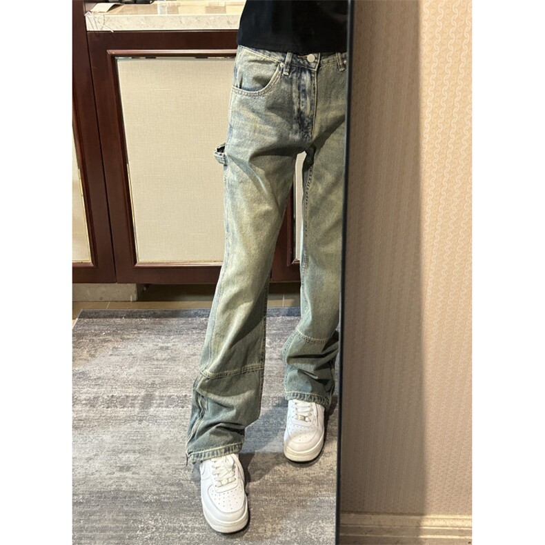 【有货】拉链微喇牛仔裤男美式vibe风裤子高街直筒X222LL-特P45,男装牛仔裤,星座1007（原301D）