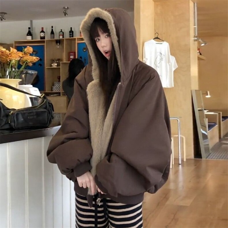 2025新款三色棉花糖两面穿仿貂毛座山雕连帽棉服皮草外套,男装棉衣,四季星座505