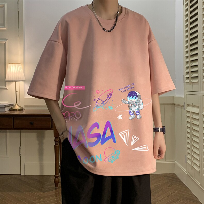 NASA联名同款麂皮绒短袖t恤男大码半袖男JD82186-P25,男装T恤,电商A040
