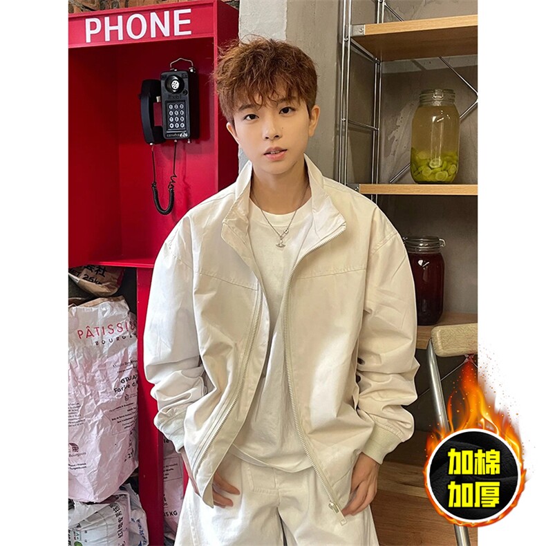 现货秋冬季美拉德立领飞行立领夹克boxy廓形棉衣高街加厚加棉外套，男装夹克，电商A443