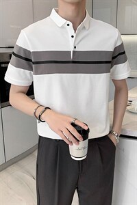 轻熟风休闲拼接撞色韩版短袖tee青年Polo衫PL15/P50特控68,男装T恤,电商A243