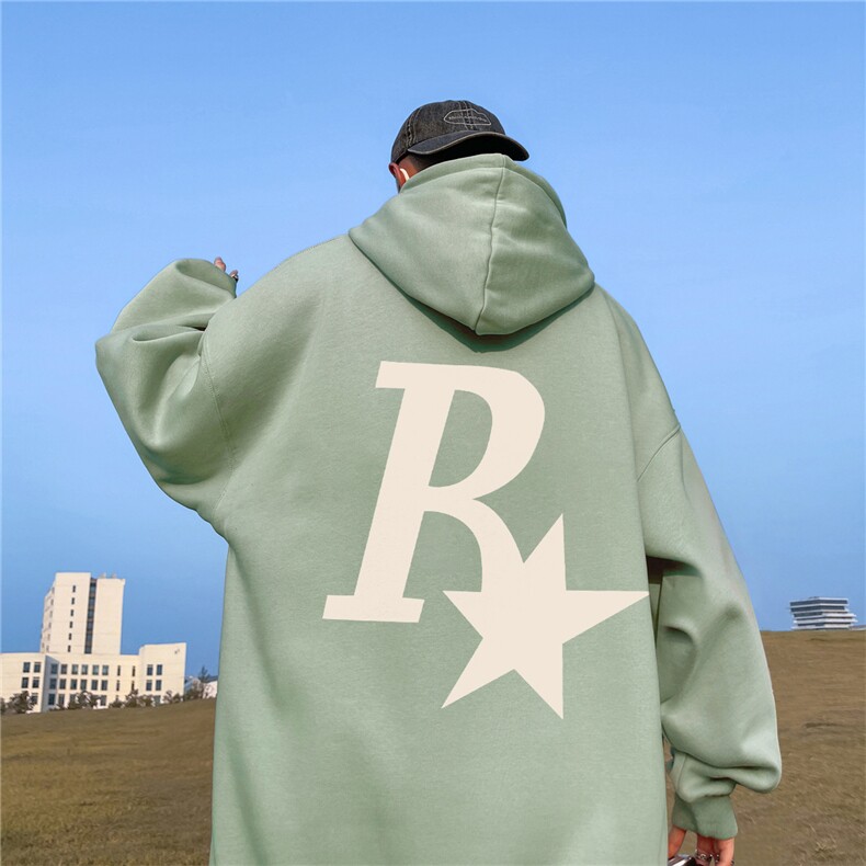 ！秋季重磅宽松大码港风R星印花连帽卫衣LW134-特p35,男装卫衣,星座508（原C305）