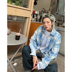 CS23-P45秋冬新款男女宽松休闲格子长袖衬衫春秋薄款上衣外套，男装衬衫，电商B327