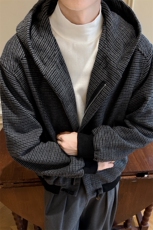 千鸟格呢子夹克男宽松百搭牛角扣休闲连帽外套XZ514-2-4234-P108，男装夹克，星座514-2(原B239)