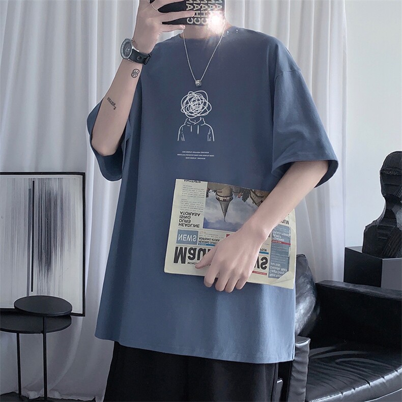 wassupcandy美式重磅短袖t恤男夏季潮牌内搭半袖宽松休闲五分袖,男装T恤,电商A102-1