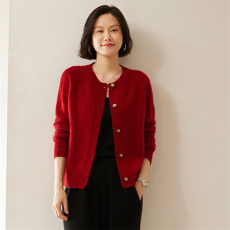高端时尚圆领双股加厚软糯山羊绒开衫外套女宽松秋冬新款大码毛衣,女装羊绒衫,绒创羊绒