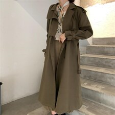 现货长款韩系气质款风衣，女装风衣，汐美