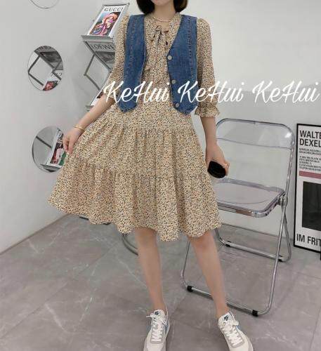 【现货】夏季牛仔马甲碎花连衣裙两件套，女装马夹，珂 慧