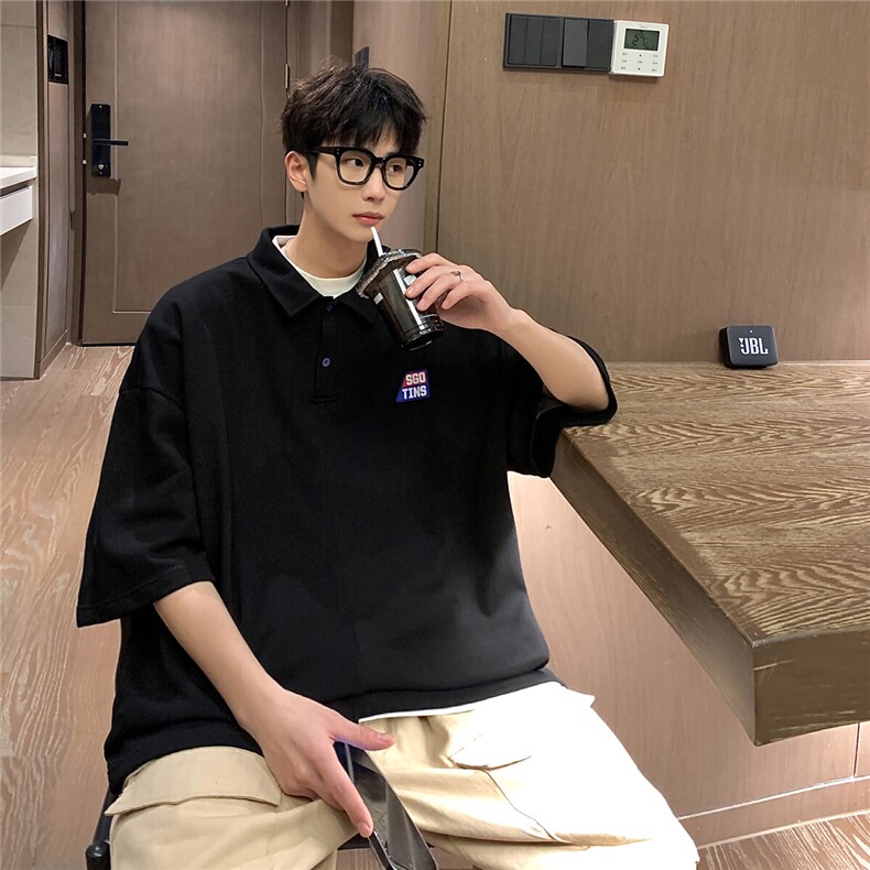 2025夏季新款厚板胶印花休闲学生男学院风polo衫T恤T901/P45控59,男装Polo衫,电商A148