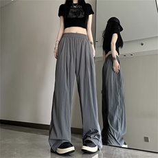 粉色休闲裤男女夏季阔腿裤高腰直筒裤宽松垂感拖地长裤QK124-p35，男装休闲裤，星座1008