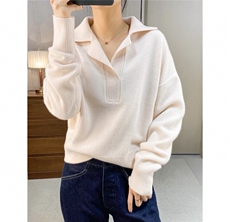 高级感灰色polo领女2025新款早春厚宽松慵懒，女装羊绒衫，艾驰羊绒